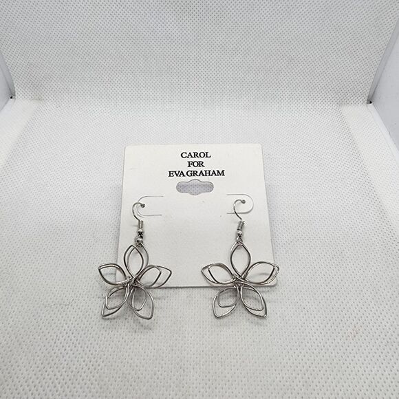 Carol for Eva Graham Silver Dangling Flower Earrings - Picture 3 of 5